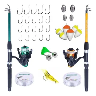 Kit De Pesca Completo 10kg Com 2 Varas 2 Molinetes com linha + Itens Cor Conforme As Fotos