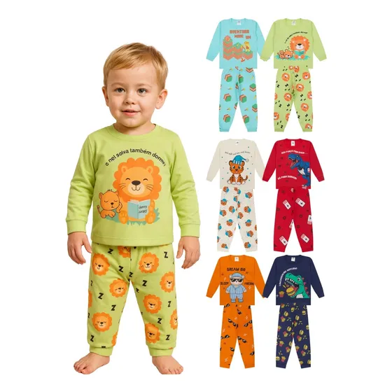 Kit 4 Pijamas Bebê Menino Infantil Manga Longa 100% Algodão