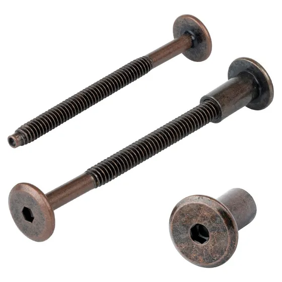 Tornillo Conector Tuerca Union Muebles Bronce 8cm 1/4 50pzs