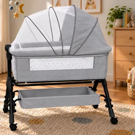 Berço Portátil Moisés Balanço Mosquiteiro Bumper Kids Cinzac Outono Cinza