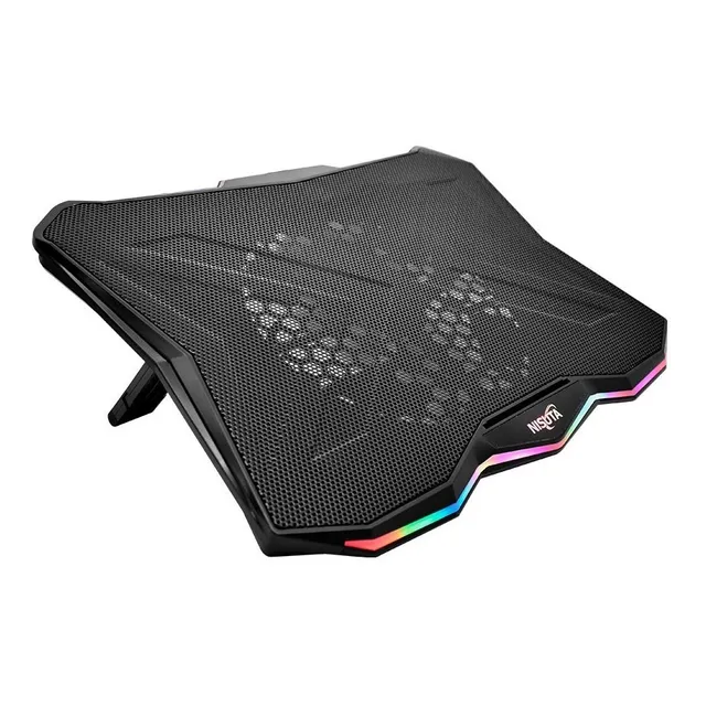 BASE NOTEBOOK RECLINABLE FAN 180 HUB USB LUCES COLOR NISUTA COLOR NEGRO LED RGB