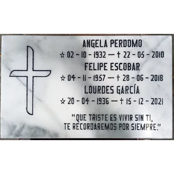 Placas Fúnebres Lápidas Para Cementerios. Tallados En Mármol