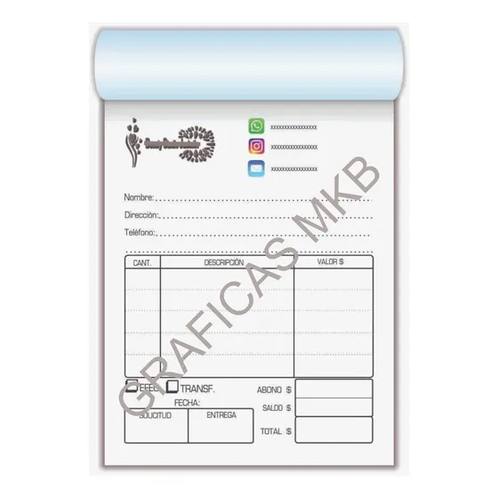 4 Talonarios Autocopiativos 1/4 Carta