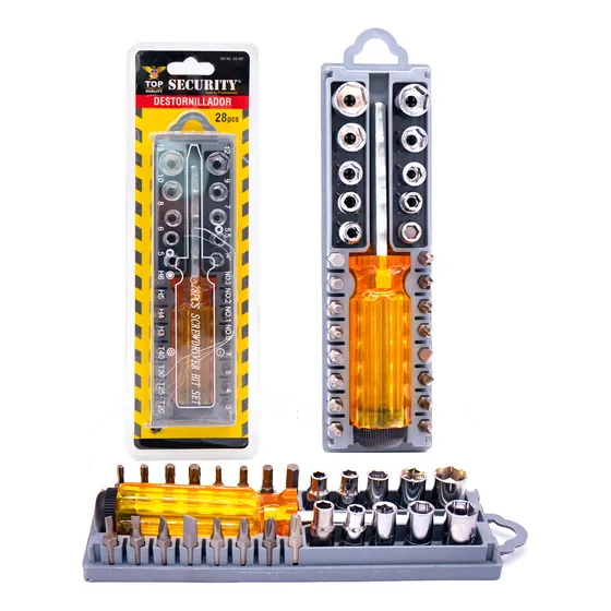 Destornillador 28 Puntas Dados Hexa Torx Estrias Planos 1/4