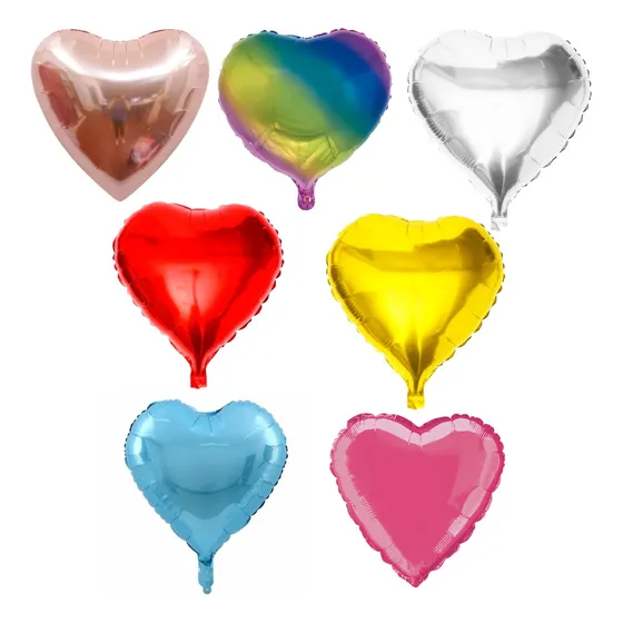 Globo Metalizado X4 Forma Corazon 45cm Apto Helio