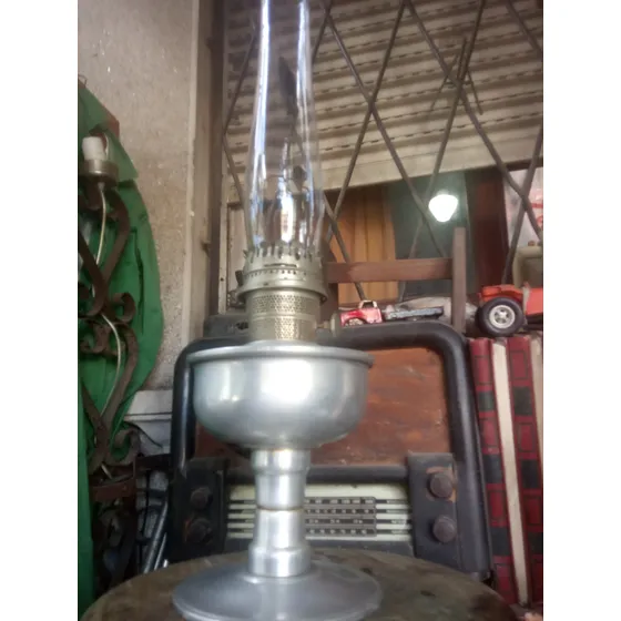 Antigua Aladin Lámpara Queroseno Aluminio Y Vidrio Decoració