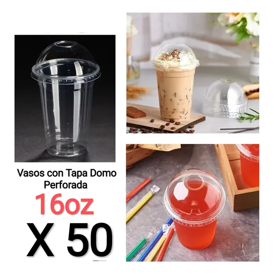 Vasos Domo 16oz Con Tapa Domo Perforada (50 Unid)