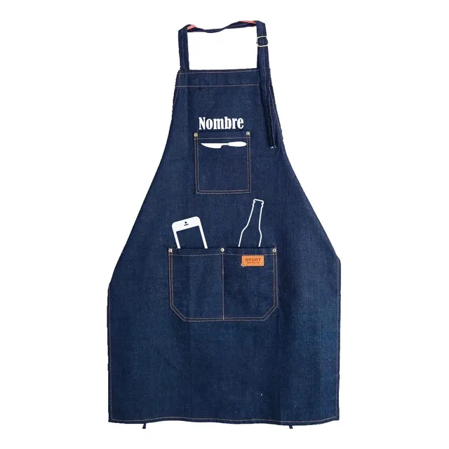 Delantal Pechera Asado Jeans Estampado Personalizado Nombre