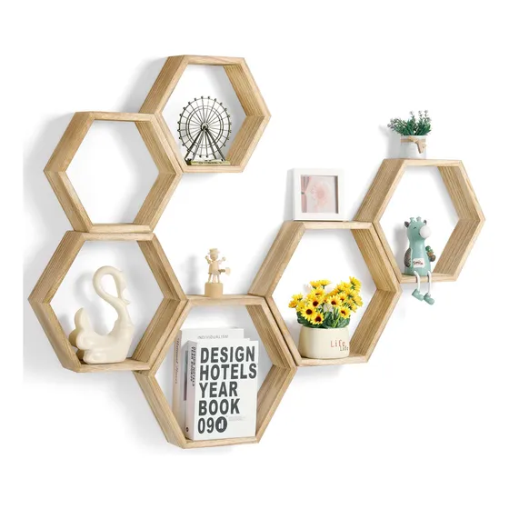 Estantes Flotantes Ybing Hexagonales De Madera Montados En L
