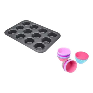 Charola 12 Mini Cupcake+12 Moldes Silicon Hornear Repostería Charola 12 Mini Cupcake+12 Moldes Silicon Hornear Repostería