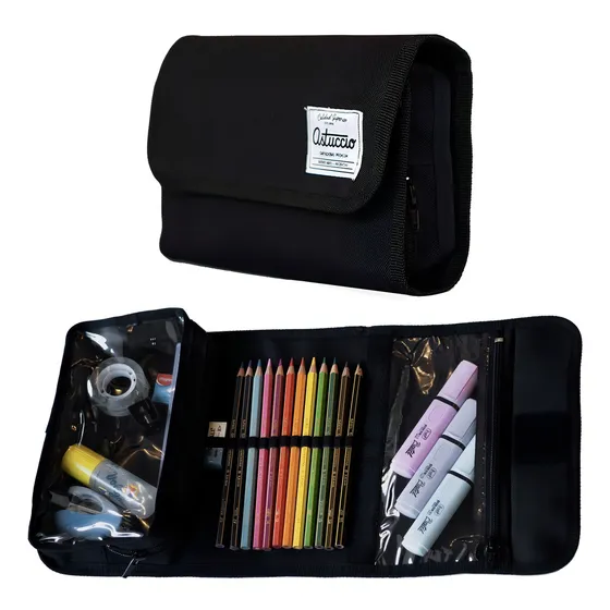 Cartuchera Canopla Desplegable Escolar 6 Colores Astuccio Color Negro