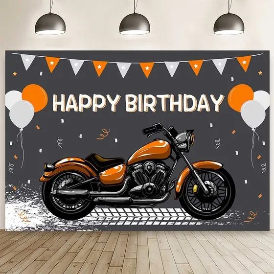 Aibiin Telon Fondo Cumpleaño Motocicleta 7 X 5 Pie Globo