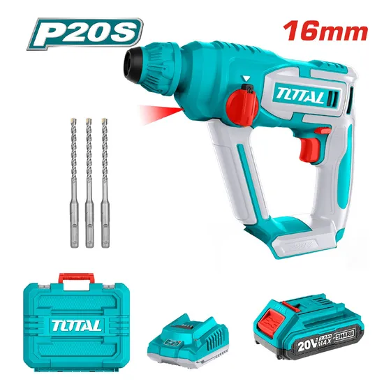 Rotomartillo Inalámbrico Total Turquesa 20v 1.5 J Encastre Sds Plus con Batería 2.0Ah Litio-Ion Cargador 3 Mechas y Maletín TRHLI201681