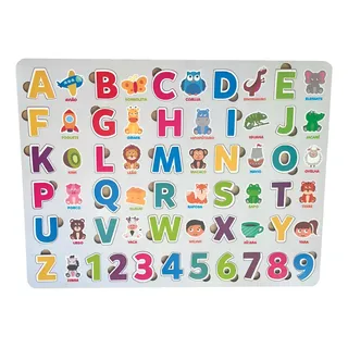 Tabuleiro Montessori Ilustrado Madeira Alfabeto Números