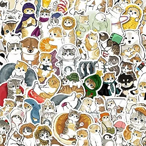 Pegatinas De Gatos Lindos  100 Pcs  Durable Vinyl Jkq8e