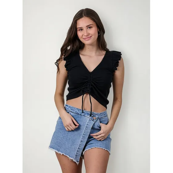 Polera Rib Con Vuelos Y Recogido Vs1723 - Polemic Girl