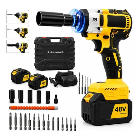 Chave De Impacto Com 2 Baterias Furadeira Parafusadeira Profissional Mandril 1,2 Quadrado Torque 350Nm 0-3500Rpm Velocidade Variel Carregador Bivolt Motor Sem Escova E Acessórios Maleta
