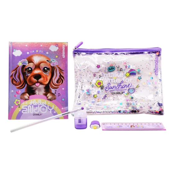 Set De Escuela Chimola Cuaderno + Utiles Personajes Infantil