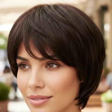 Wig Peruca Curta Cabelo 100% Humano Castanho Natural Indiano Peruca Cabelo Humano M