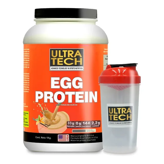 Egg Protein Proteina De Huevo Ultratech X 1 Kg + Shaker Sabor Chocolate
