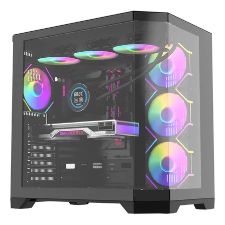 Gabinete Aigo Ft418 Pro Atx Triple Vidrio 4 Fans A-rgb Incl Negro