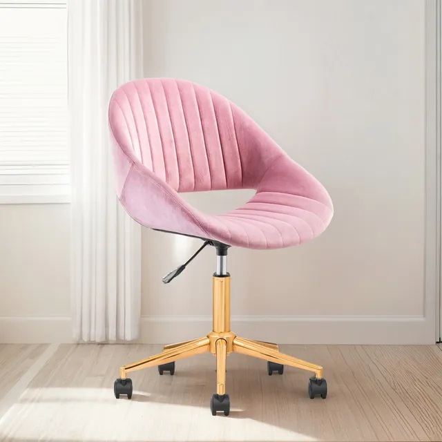 Silla De Escritorio Moderna Secretarial Terciopelo Patas Oro Color Rosa
