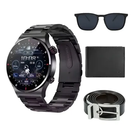 Lançamento Smartwatch Homem Gps Medidor De Pressão Arterial Preto