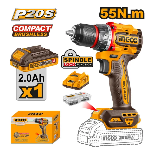 Taladro Destornillado Inalambrico Brushless 55nm Marca Ingco
