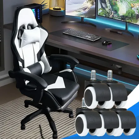 Cadeira Gamer Double S Ergonômica Com Rodízios Travão Automático E Apoio Cervical Ajustável, Preta E Branca Preto E Branco Couro Sintético
