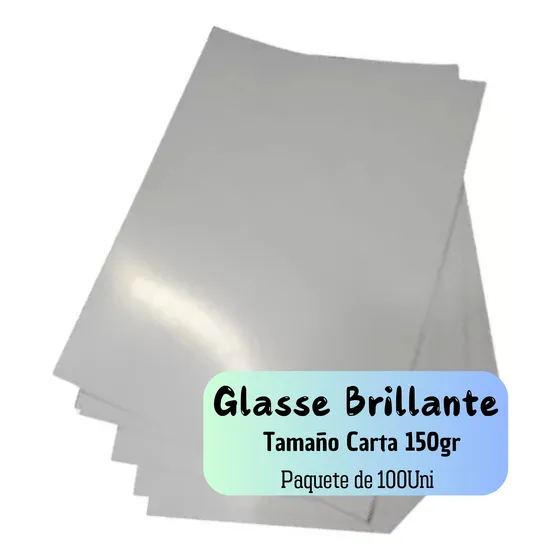 Papel Glasse 150grs Brillantes Tamaño Carta 100 Unidades