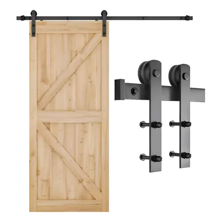6.6ft Kit Porta De Correr Roldana Aparente Alumínio Trilho2m Preto Fosco