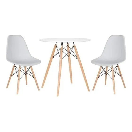 Conjunto Mesa Eames Branca 70cm E 2 Cadeiras Eames Pp Branca