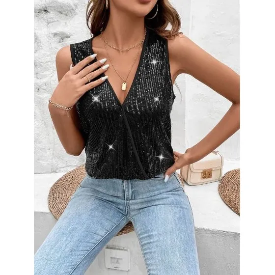 Blusa Escote V Con Lentejuelas Own Uruguay