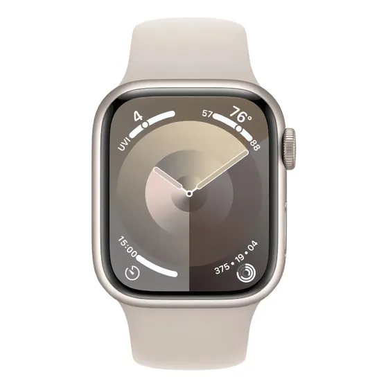 Apple Watch Series 9 GPS + Celular • Caja de aluminio blanco estelar de 41 mm • Correa deportiva blanco estelar - S/M