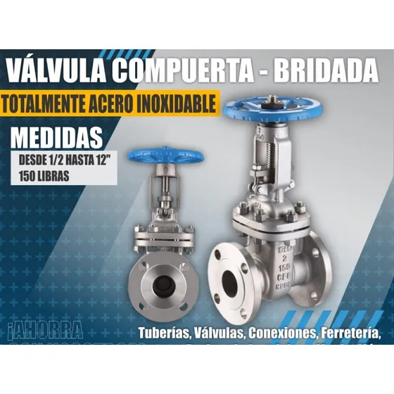 Valvula Compuerta Totalmente Inox Bridada Desde 1/2 Hasta 12