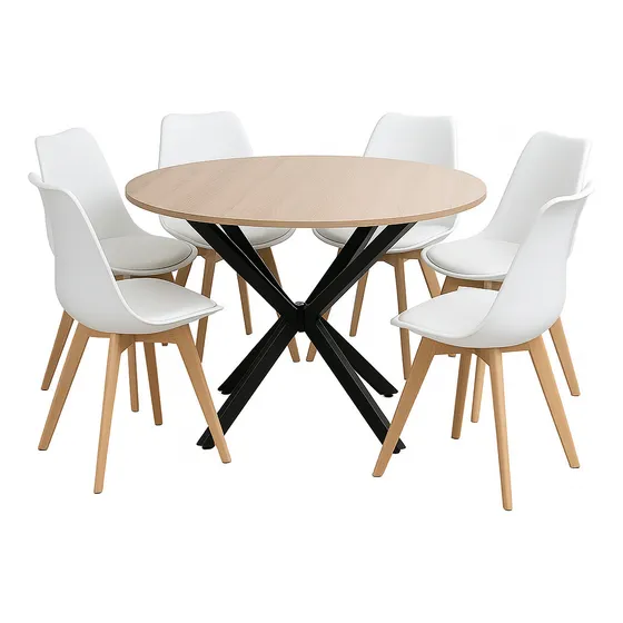 Juego De Comedor Mesa Argo Negra 120cm + 6 Sillas Tulip Blanco