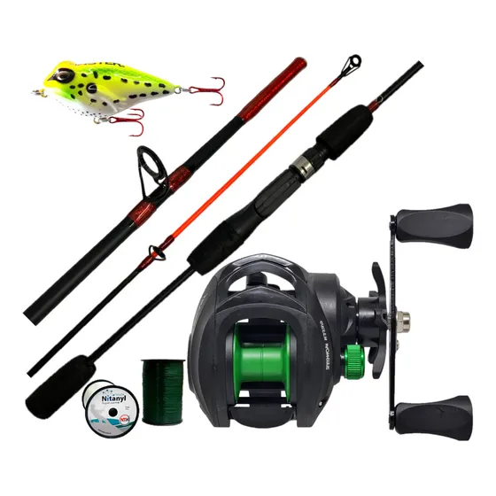 Pesca Reel Huevito Rotativ + 1.80m + Nylon Color Negro/gris Lado De La Manija Izquierdo