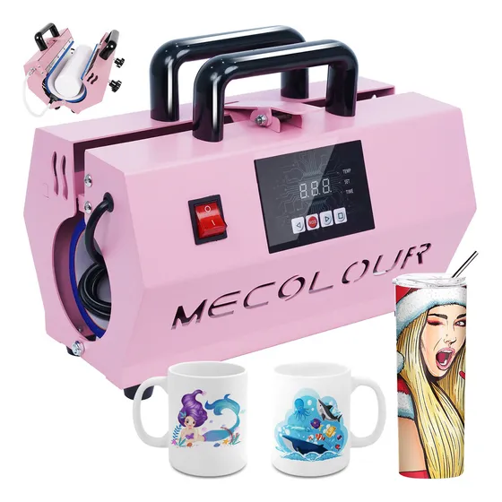 Mecolour Plancha Para Sublimar Tazas O Termo De 600ml 30oz Portátil 110v Cor Rosa 27x22.5cm