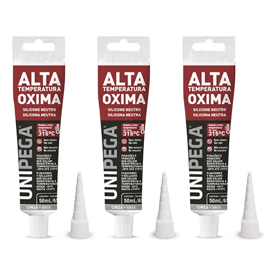3 Silicone Cola Veda Alta Temperatura Forno Motor 65g Cinza