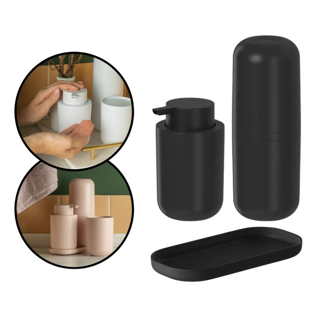 Kit Porta Sabonete Liquido Escova Dente Jogo Banheiro Lavabo Kit Porta Sabonete Liquido Escova Dente Jogo Banheiro Lavabo