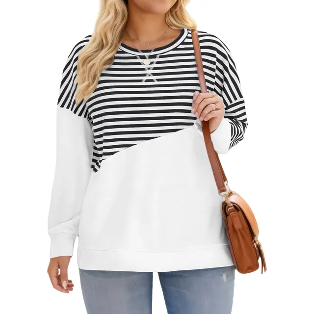 Rosriss Sudadera Talla Para Mujer Manga Larga Abertura Raya