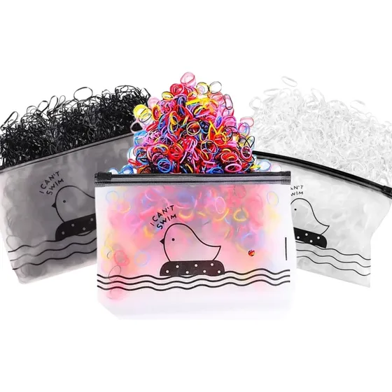 Kit 500 Elásticos Silicone Estojo Colorido Cabelo Infantil