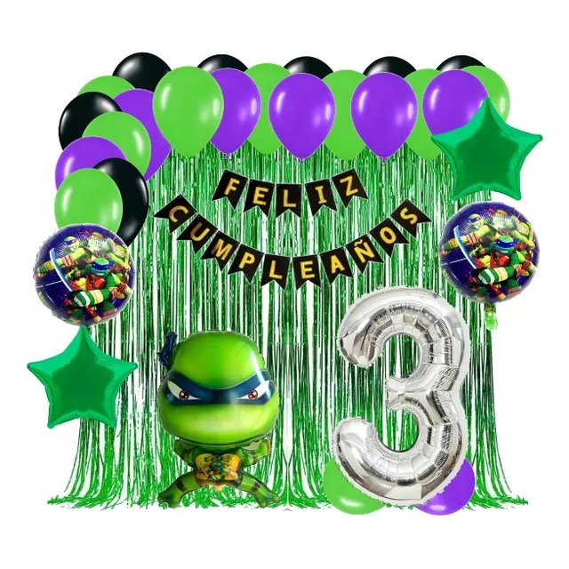 Kit Decoracion Completo Tortugas Ninja+cortina+feliz Cumple