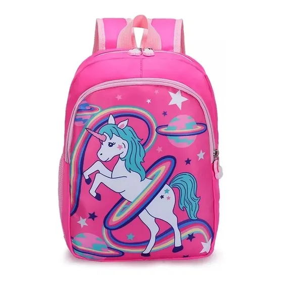 Mochila Infantil Escolar Lona Unicornio 2 Reparticiones 