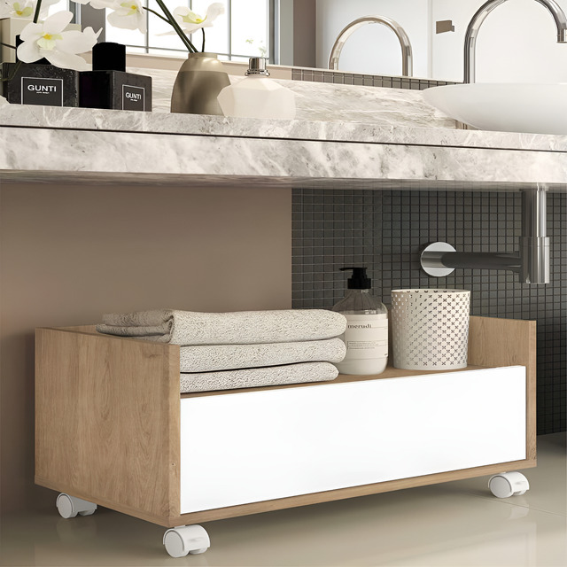 Gabinete Armário Banheiro 80cm C/ Rodízios Multimóveis V5002 Móvel Rustic/branco