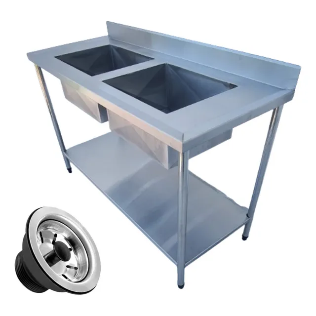 Pia Inox Com 2 Cubas E Paneleiro 200x60x90 Imperdivel!!