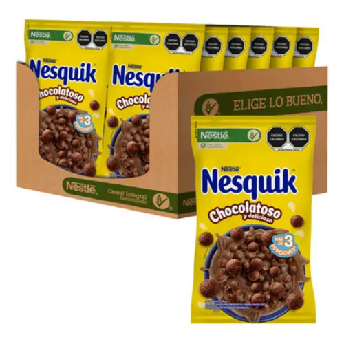 Cereal Nesquik Sabor Chocolate Caja Con 12 Bolsas De 100g