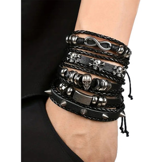 Brazalete Pulsera Para Hombre Mujer 5 Piezas Ajustable Cuero Brazalete Pulsera Para Hombre Mujer 5 Piezas Ajustable Cuero