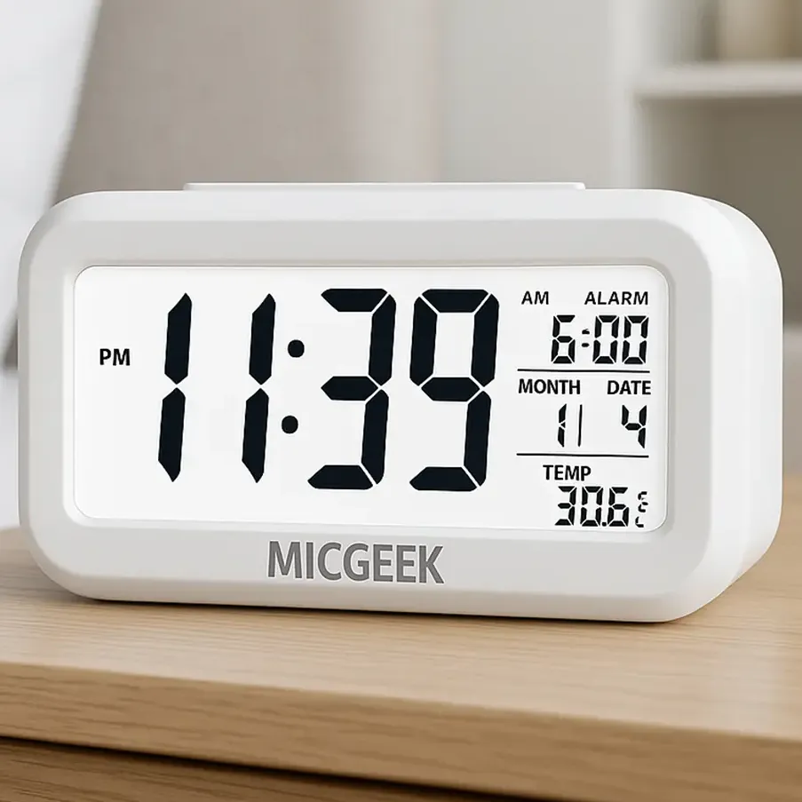 Relógio Digital Mesa Despertador Inteligente Cabeceira Quarto Idoso Com Sensor De Temperatura Micgeek