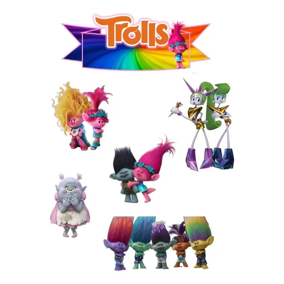 Adorno Torta Cake Topper  Personalizado Varios Personajes Naranja Trolls